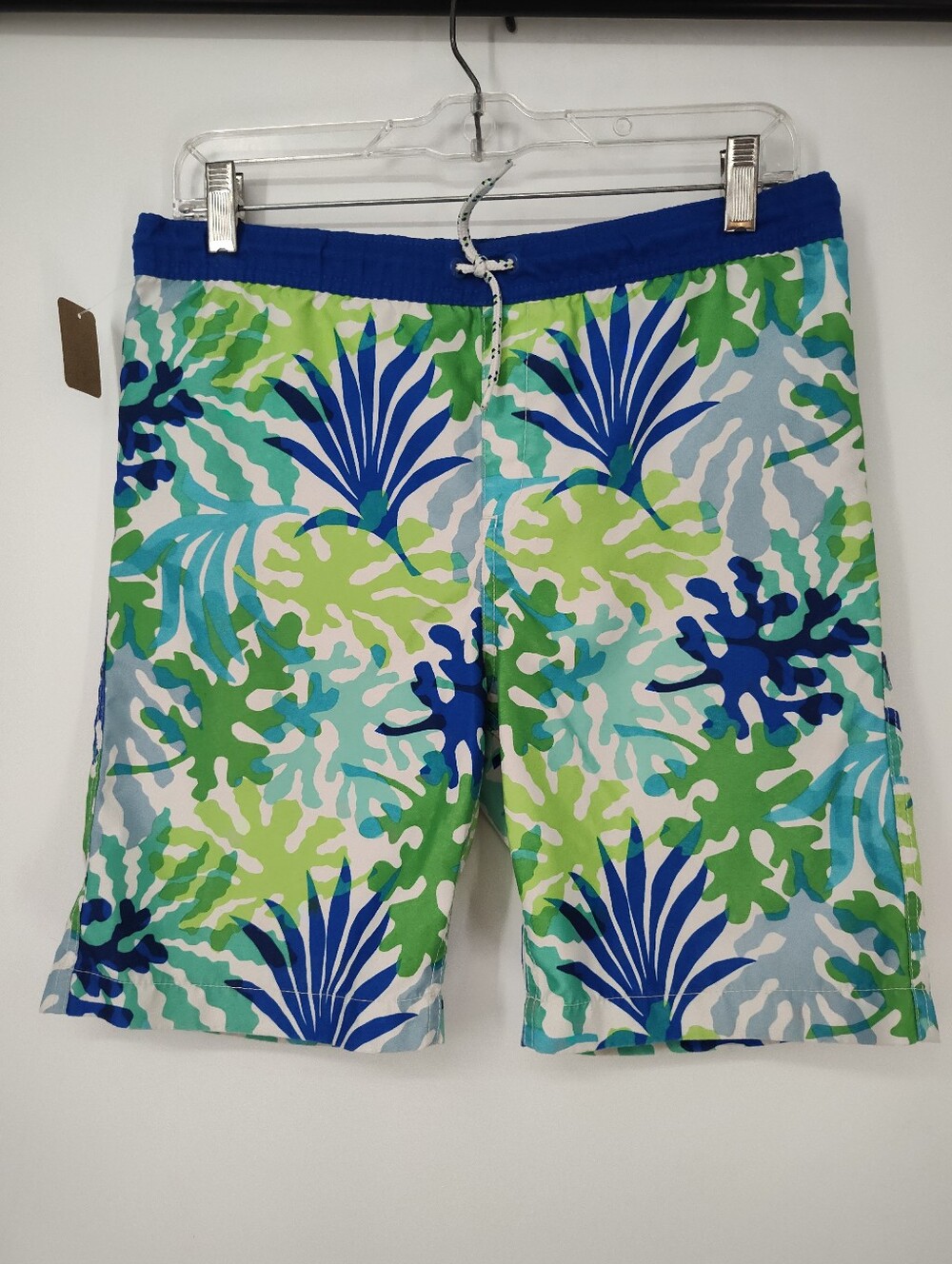 Lands' End Boys Blue & Green Tropical Swim Trunks Size Large, 14-16